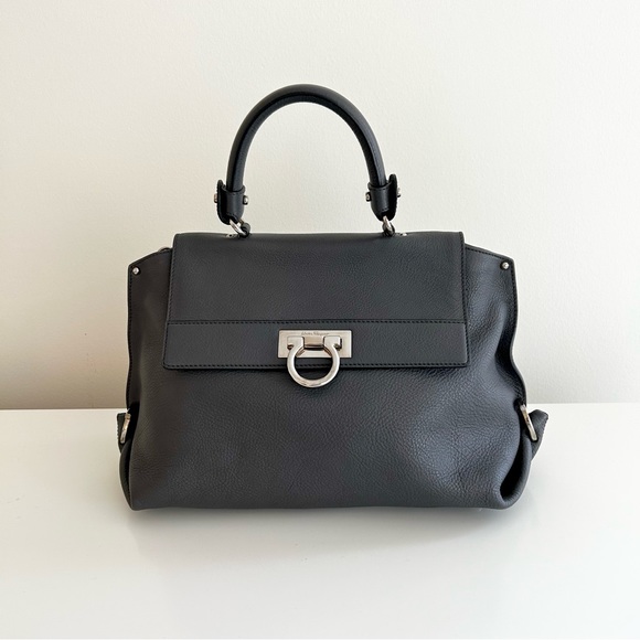 Salvatore Ferragamo Sofia Shoulder Bag Dark Gray Pebble Calfskin - Picture 3 of 16